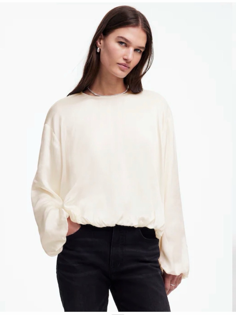 Madewell Cream Elastic-Hem Long-Sleeve Pullover